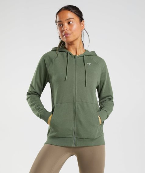 Bluzy Z Kapturem Gymshark Treningowe Zip Damskie Oliwkowe | PL 764HEQ